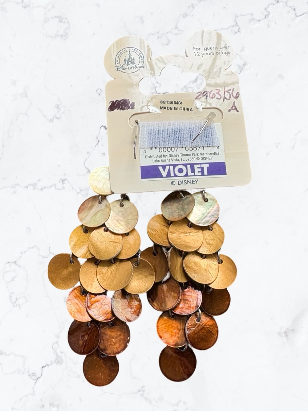 Disney Multi-Tone Gold and Copper Shell Disc Dangle Waterfall Earrings - Picture 3 of 3